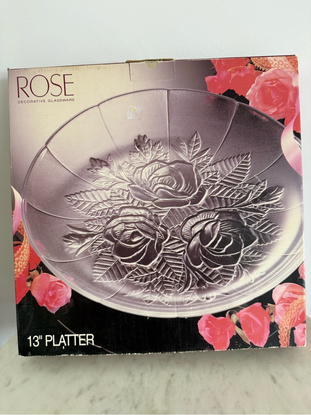 1 Alco Industries ROSE frosted glass 13” Platter Floral - Open Box